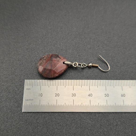 Silver Plated Brown Jasper Stone Dangle Earrings A6503 - Picture 4 of 5